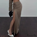 Cowl Front Lace Up Corset Maxi Dress