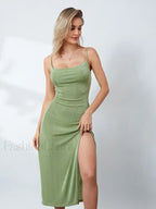 Green Cowl-neck Slip Midi Dress