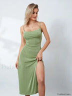 Green Cowl-neck Slip Midi Dress