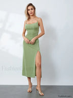 Green Cowl-neck Slip Midi Dress
