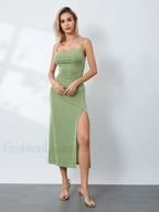 Green Cowl-neck Slip Midi Dress