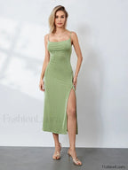 Green Cowl-neck Slip Midi Dress