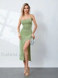 Green Cowl-neck Slip Midi Dress