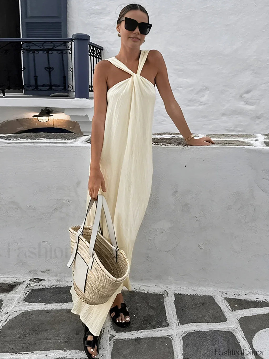 Off-white Halter Long Dress