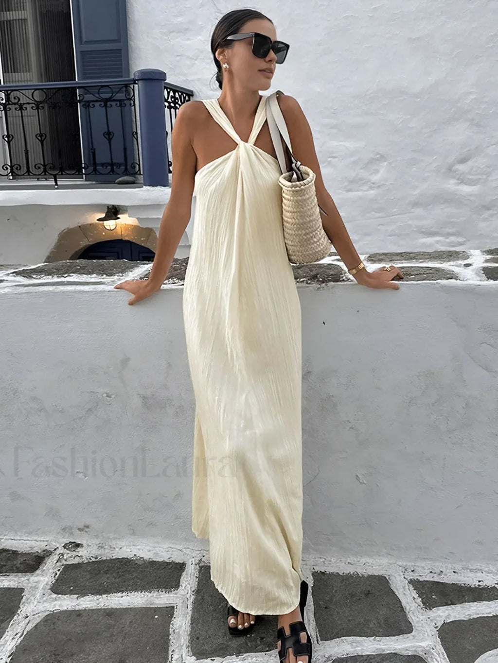 Off-white Halter Long Dress