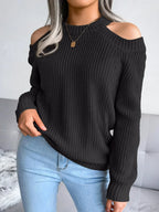 Crew Neck Off Shoulder Long Sleeve Sweater