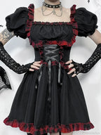 Crimson Tartan Bandage Mini Frock