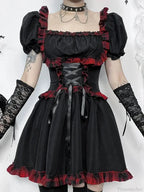 Crimson Tartan Bandage Mini Frock