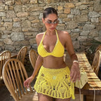 Crochet Beach Knit Skirt Three Piece Swimsuit