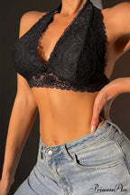 Crochet Bralette Halter Neck in Lace Black