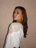Crochet Embroidery Lace Sexy White Shirt Blouse