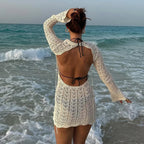 Crochet Floral Hollow Mini Dress
