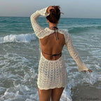 Crochet Floral Hollow Mini Dress