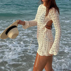 Crochet Floral Hollow Mini Dress