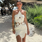 White Crochet Hollow Halter Mini Dress