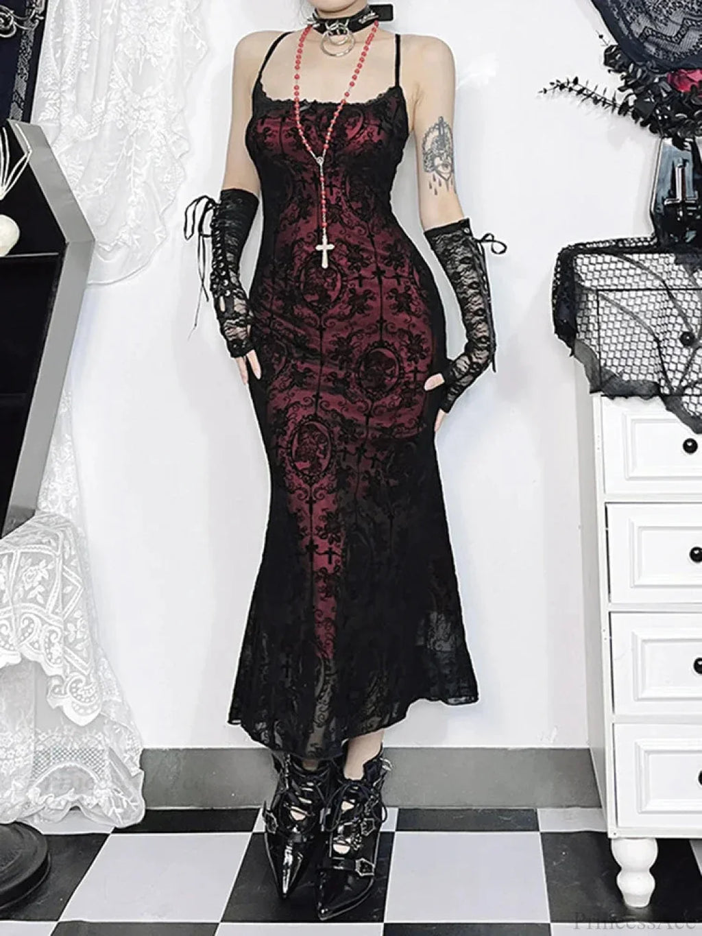 Cross Design Spaghetti Strap Full-Length Dress