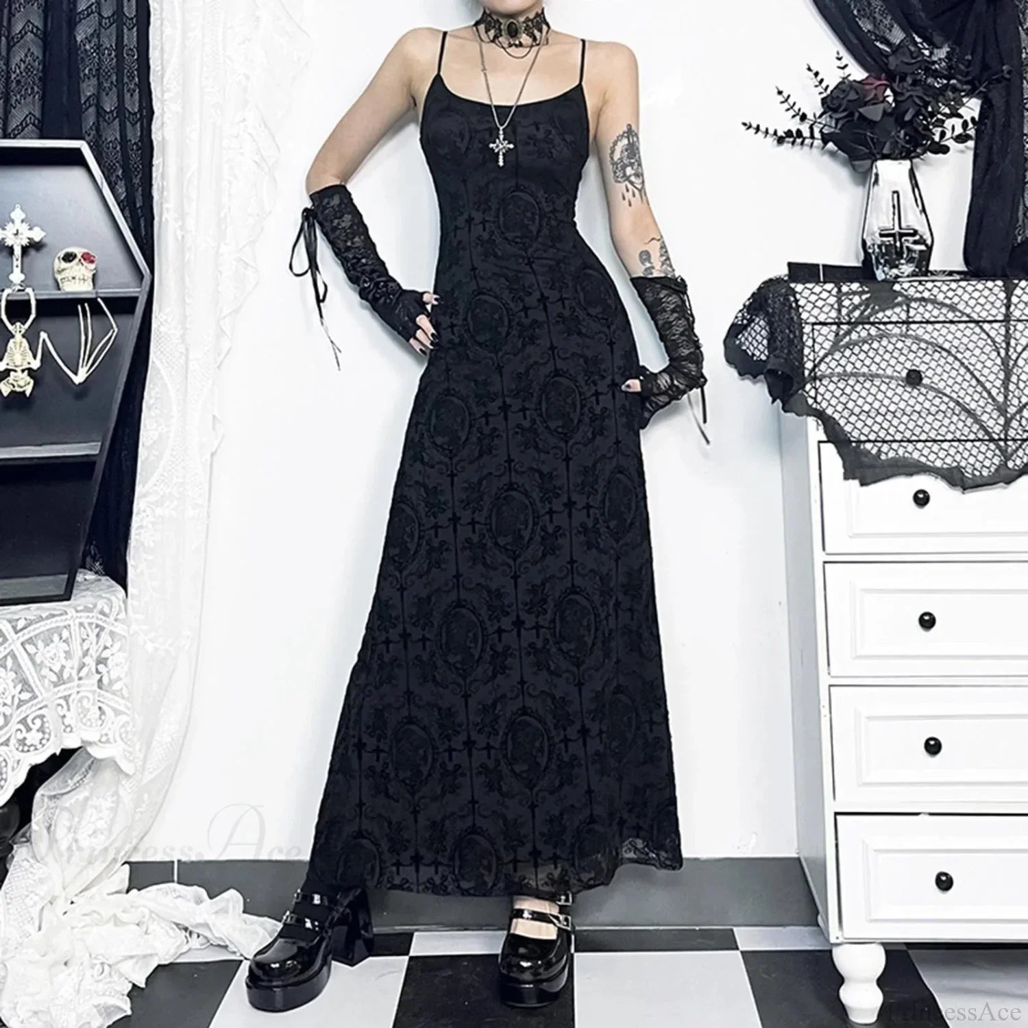 Cross Grouping Net Celebration Maxi Dress