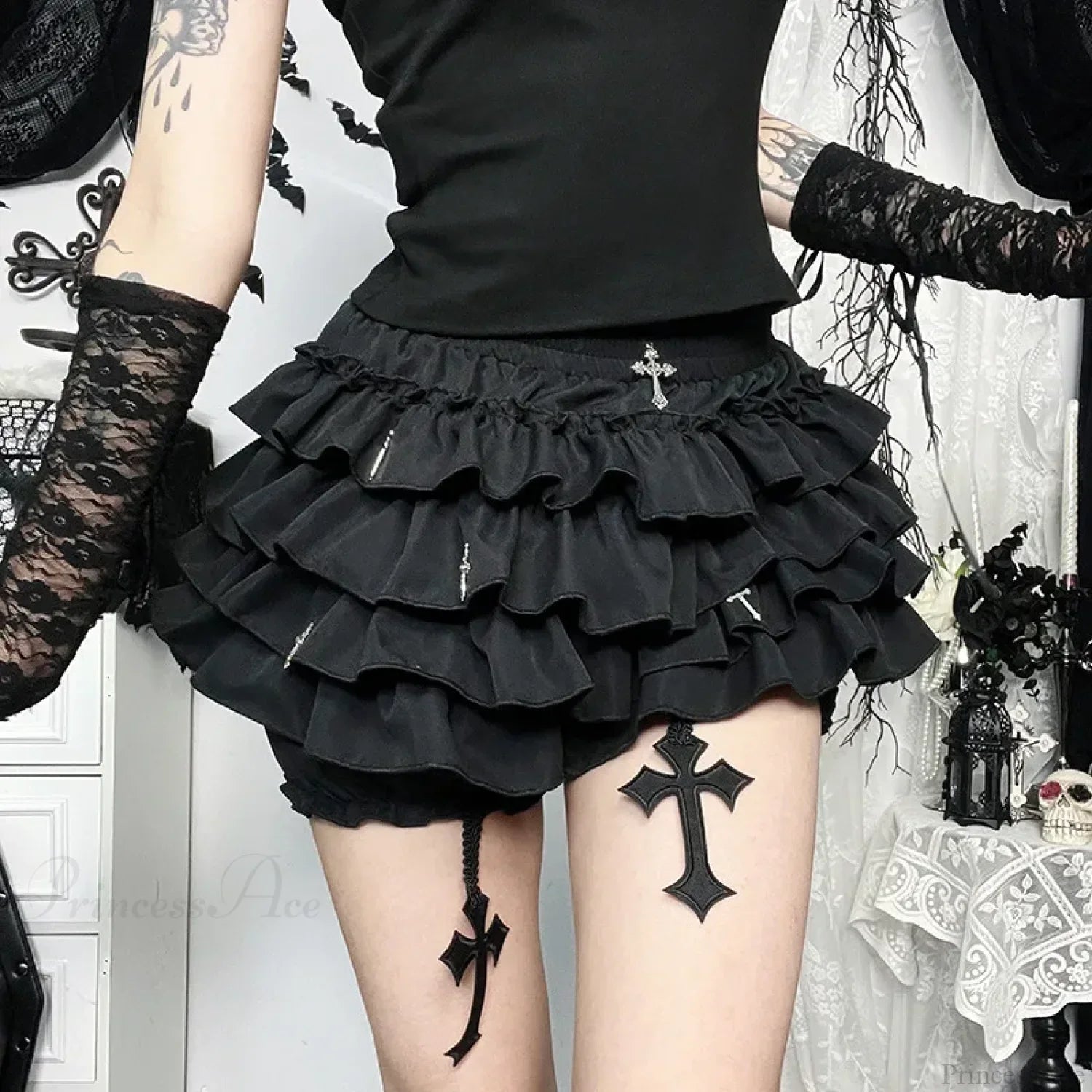 Cross Pendant Culottes Aesthetic Skirt