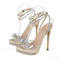 Crystal Bowknot Transparent SummerFashion Sandals Silver Chain Designer High Heels Platform High Heel