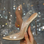 Crystal Rhinestone Transparent Pvc Women Pumps Stilettos High Heels Pointed-Toe Wedding Party High Heel
