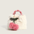 Cherry Trim Fluffy Tote Bag with Twist Shoulder Strap - White