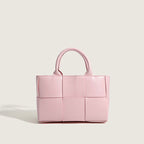 Solid Color Intrecciato Vegan Leather Tote Bag - Pink