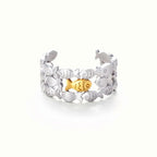 Two Tone Plated Fish Layered Ring - Silver