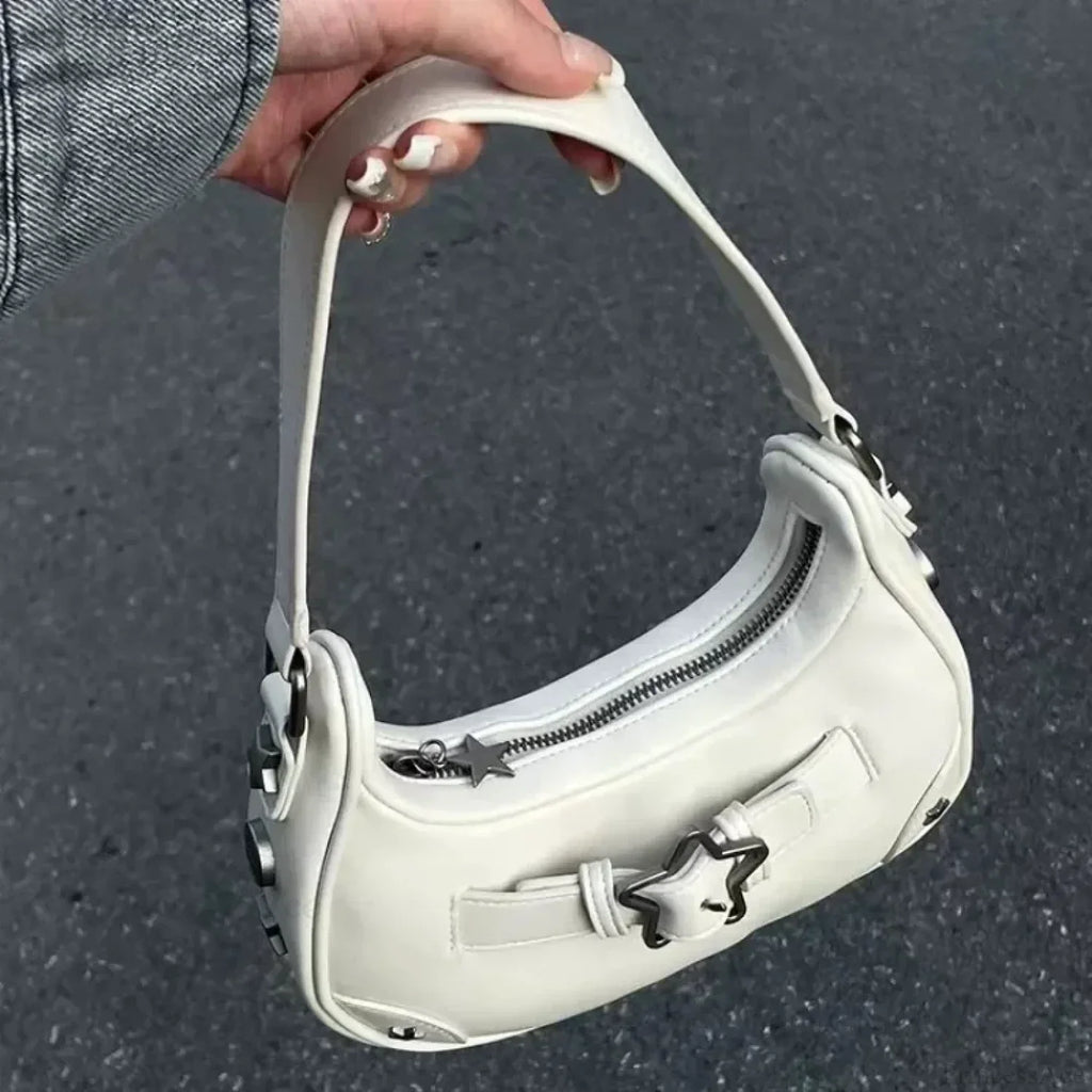 Cute White Star Leather Shoulder Tote Bag
