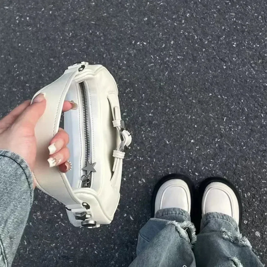 Cute White Star Leather Shoulder Tote Bag