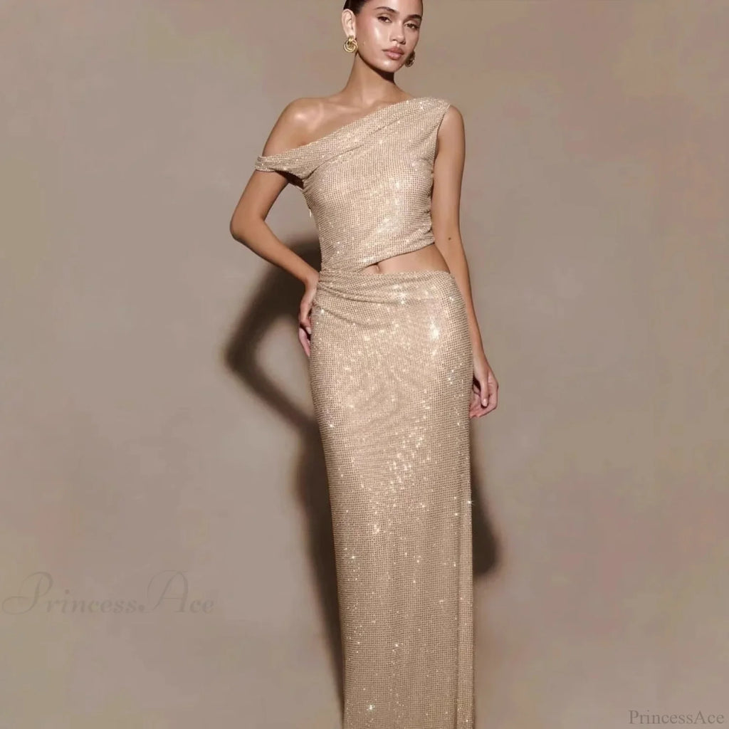 Cutout Rhinestone Halter Slit Prom Dress