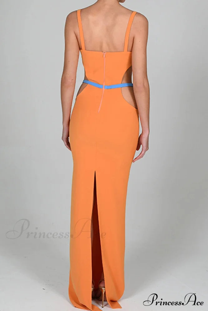 Cutout Slit Back Cami Dress with Contrast Detail