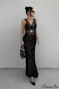 Cutout V Neck Lace Ruffled Mermaid Slim Maxi Dress