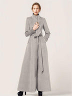 Long Wool Blend Coat Stand collar Belted Warm Classic Full-length Winter Outerwear For Women 2026