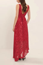 Boat Neck Floral Burnout Fit and Flare Maxi Dress