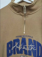 Denim Splice Letter Print Lapel Neck Oversized Hoodie