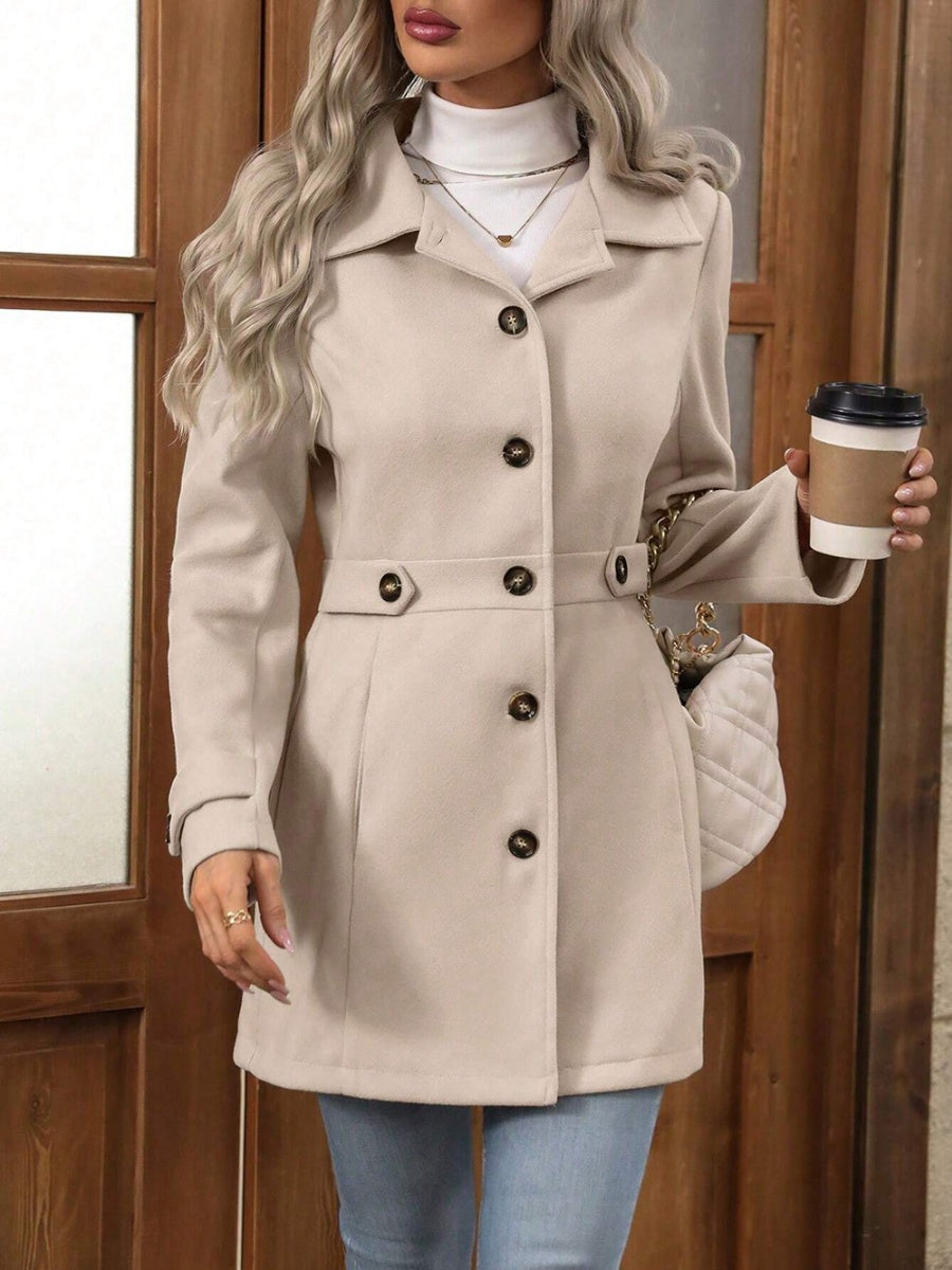 Slim Fit Lapel Buttons Solid Color Woolen Coat