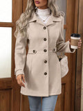Slim Fit Lapel Buttons Solid Color Woolen Coat