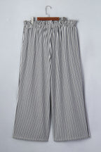 Black Stripe Plus Size Loose Straight Casual Pants