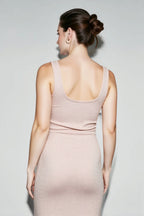 Knit Sequin Seashell Starfish Applique Scoop Neck Midi Dress