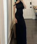 Asymmetric Multi-Strap Cold Shoulder Bodycon Maxi Dress