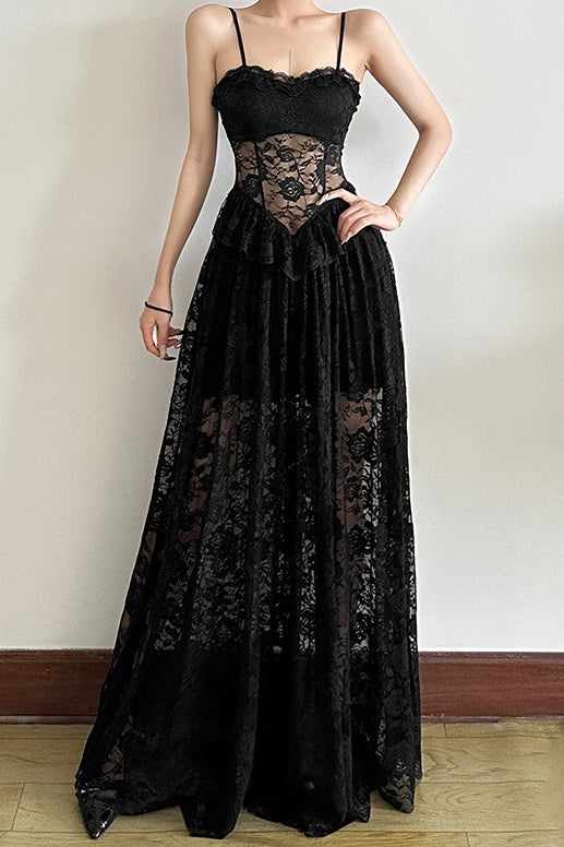 Corset Sweetheart Lace Peplum Waist Tiered Floral Maxi Dress