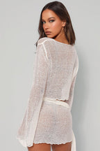 Sheer Tie Mesh Long Sleeve Bandeau Two Piece Set