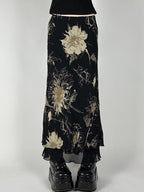 European And American Style Retro Tie-Dye Floral Print Mesh Maxi Skirts