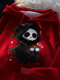 Fuzzy Cartoon Ghost Embroidered Oversized Hoodie