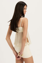 Square Neck Sheer Chiffon Babydoll Top and Bodycon Mini Skirt Set
