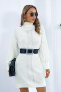 Cable Knit Turtleneck Sweater Dress