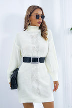 Cable Knit Turtleneck Sweater Dress