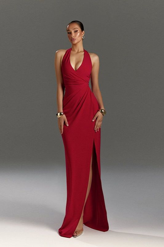 Ruched Halter Backless Party Dress