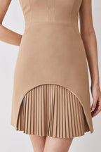 Cap Sleeve Mock Neck Pleated Panel Asymmetrical Mini Dress