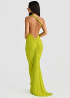 One-Shoulder Twisted Strap Folded Neckline Bodycon Maxi Dress